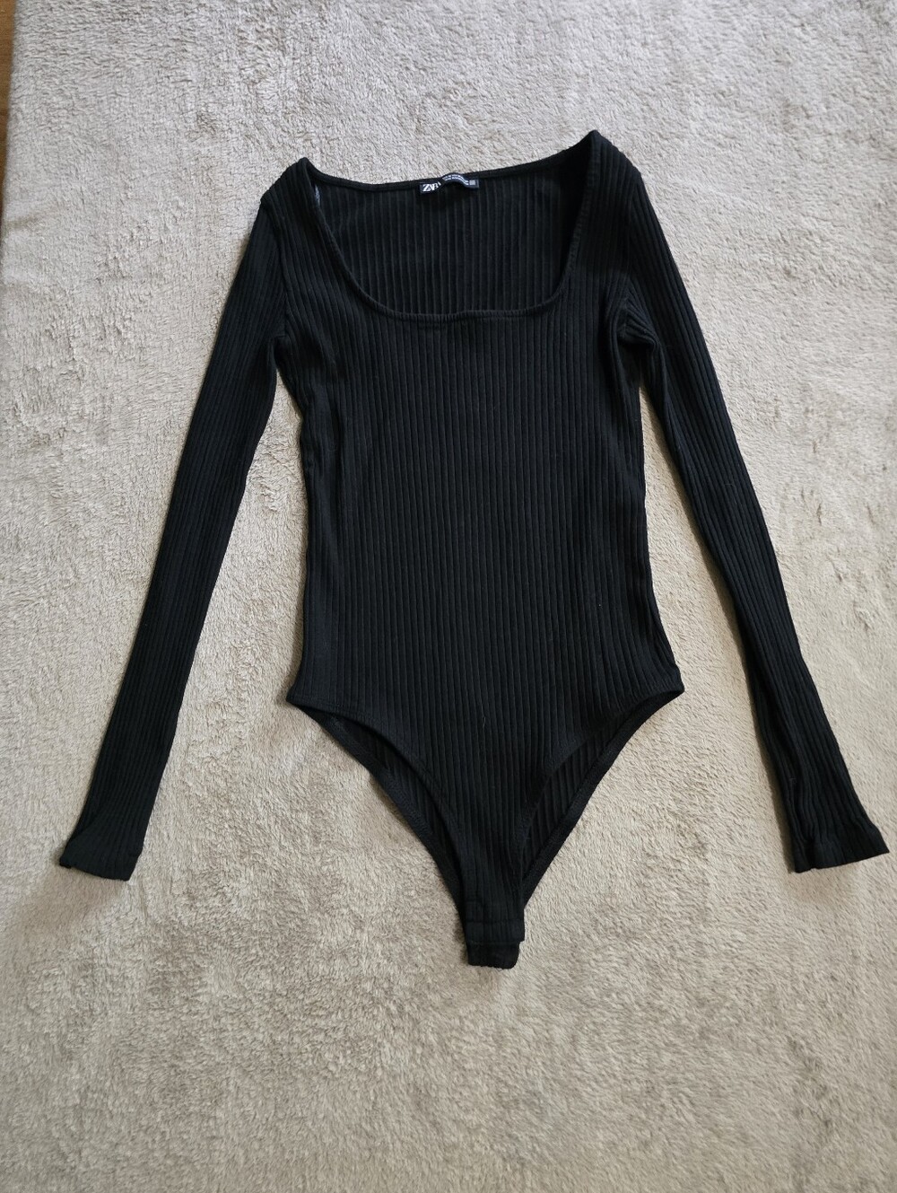 Zara Long Sleeve Square Neck Ribbed Bodysuit Black Size Medium